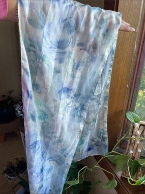 Lightweight Floral Silk Scarf in Blue & White